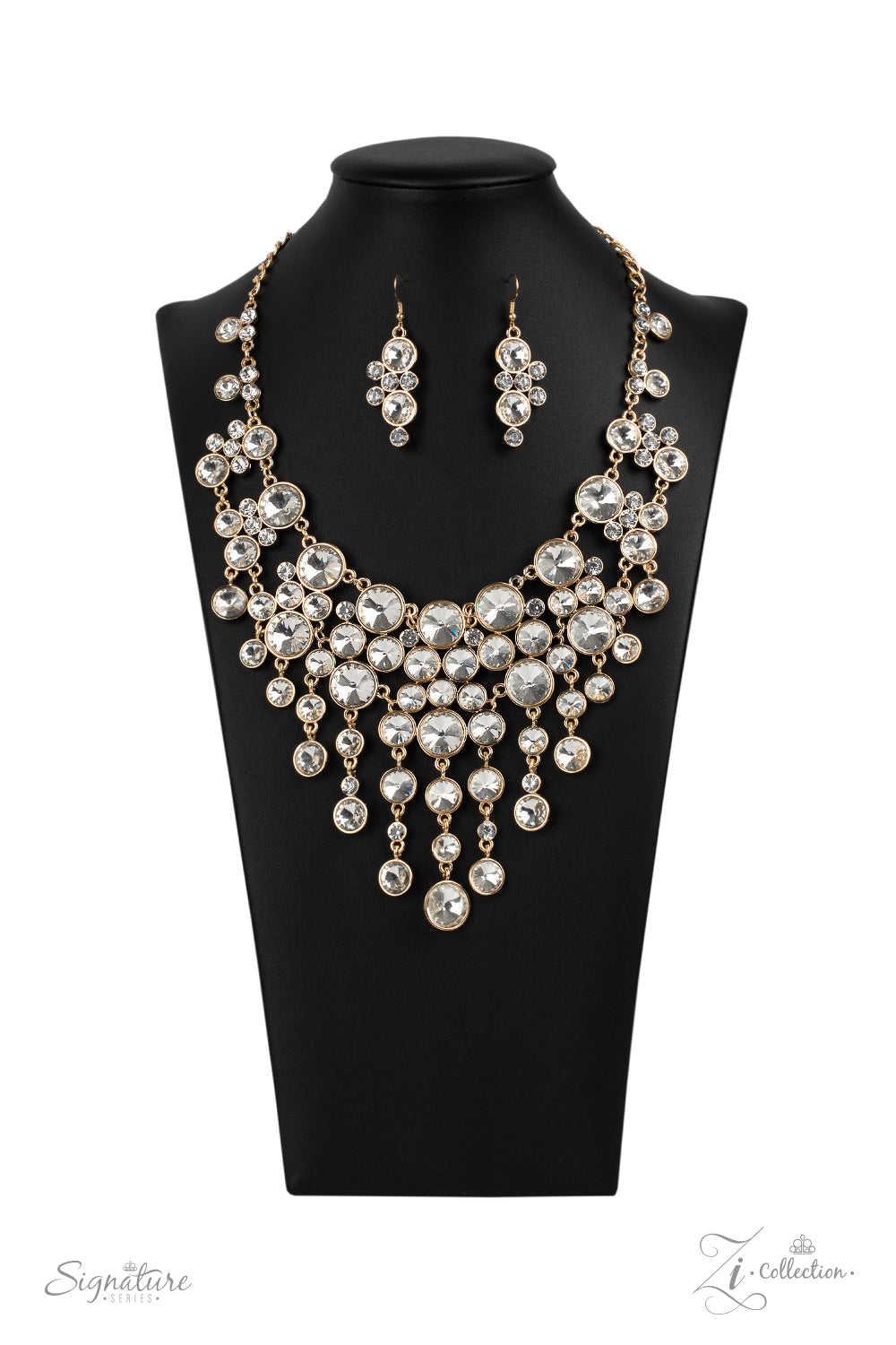 Paparazzi ~ Z- Collection The Rosa Gold and Rhinestone Necklace Set