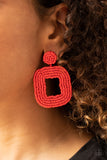 0251Beaded Bella Red post earring