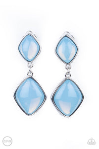 Double Dipping Diamonds - Blue Clip On Earrings