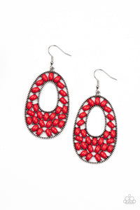1581Beaded Shores - Red Earrings